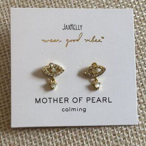 NEW Jax Kelly Mother of Pearl Evil Eye Drop Earrings Calming Hypoallergenic